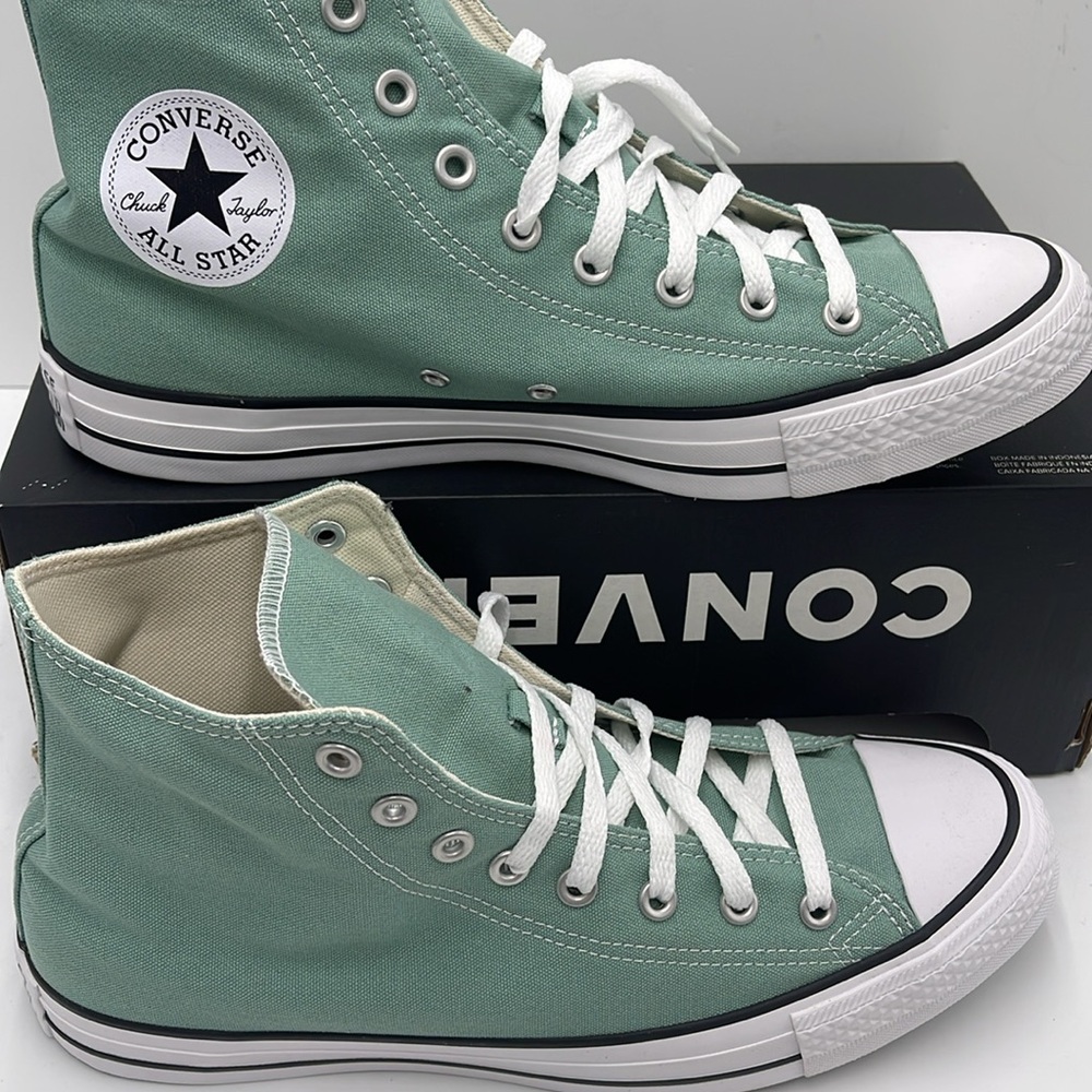 Converse Men’s High Tops in Mint Green Chuck Taylor All Star Canvas Sneakers - Picture 2 of 16